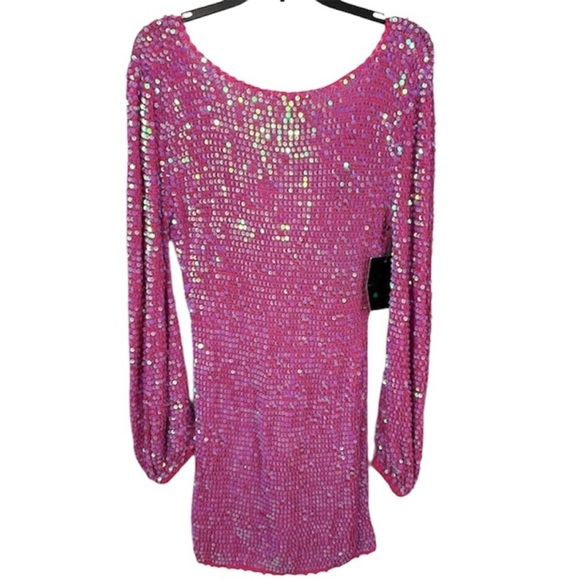 NWT Retrofete Tara Crochet Sequin Mini Dress in Iridescent Pink - Picture 6 of 11